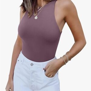 ReoRia • Women's Basic Sexy Sleeveless Racer
Back Halter Neck Bodysuit